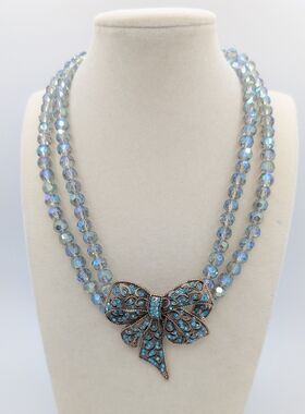 EyeCandy Los Angeles Crystal Bow Blue Statement Necklace NEW